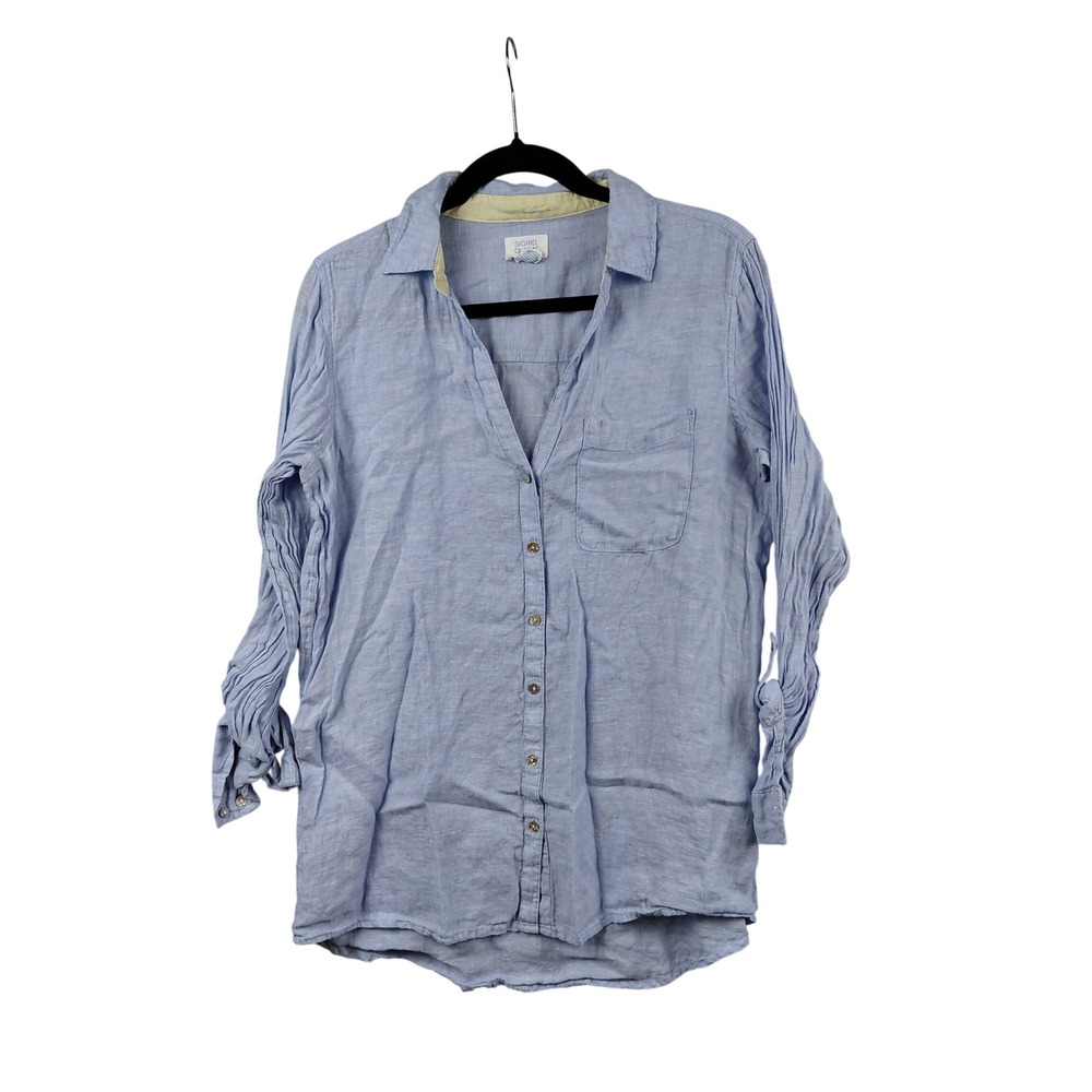 Sigrid‎ Olsen Linen Shirt Womens Size S Blue Button Down Long Sleeve Casual